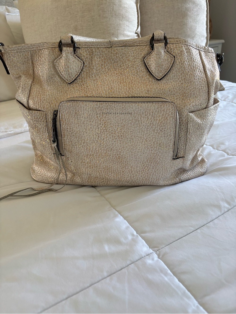 Metallic Beige Tote Aimee Kestenberg Bag with Front Zip Pocket